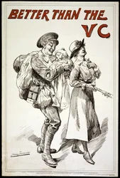 Besser als das VC (Victoria Cross) - Poster zeigt einen Soldaten, der ein Baby hält, während er seiner Frau folgt, 1918